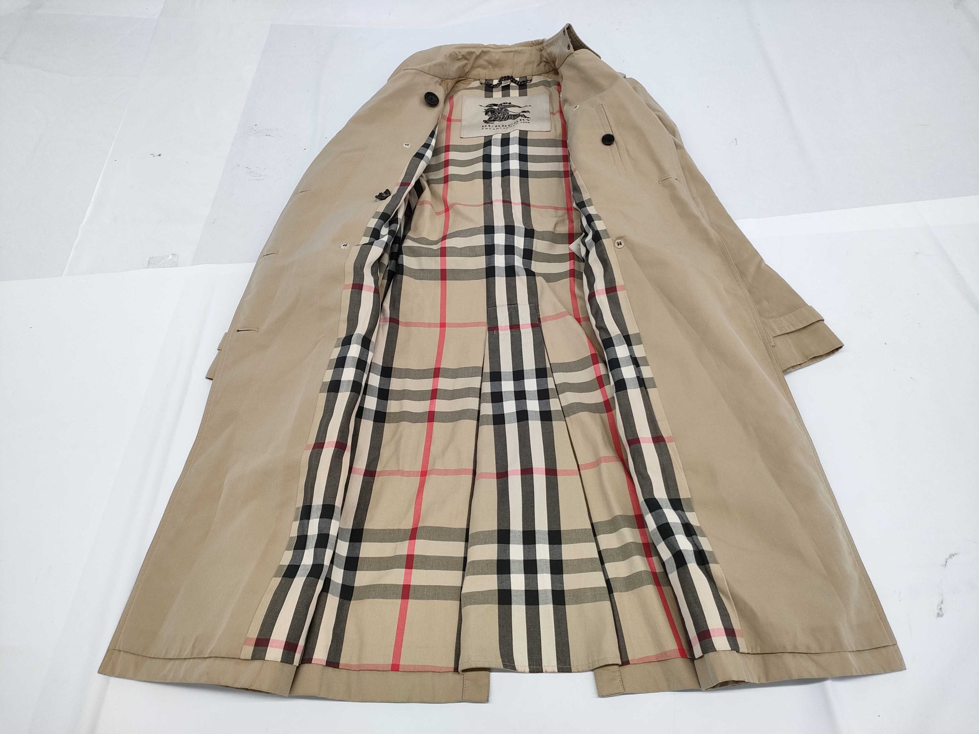 BURBERRY Nova Check Honey Beige Trench Coat with Belt, Size 38