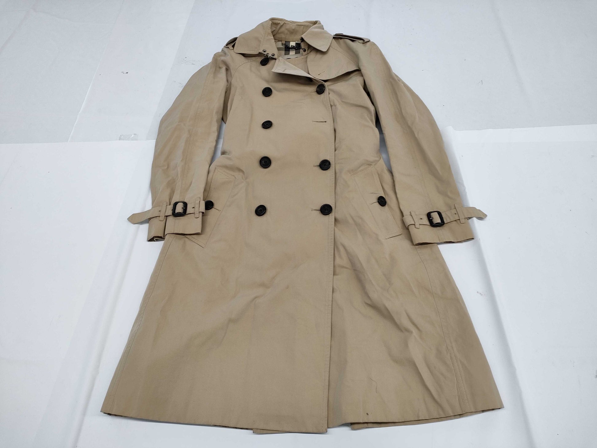 BURBERRY Nova Check Honey Beige Trench Coat with Belt, Size 38
