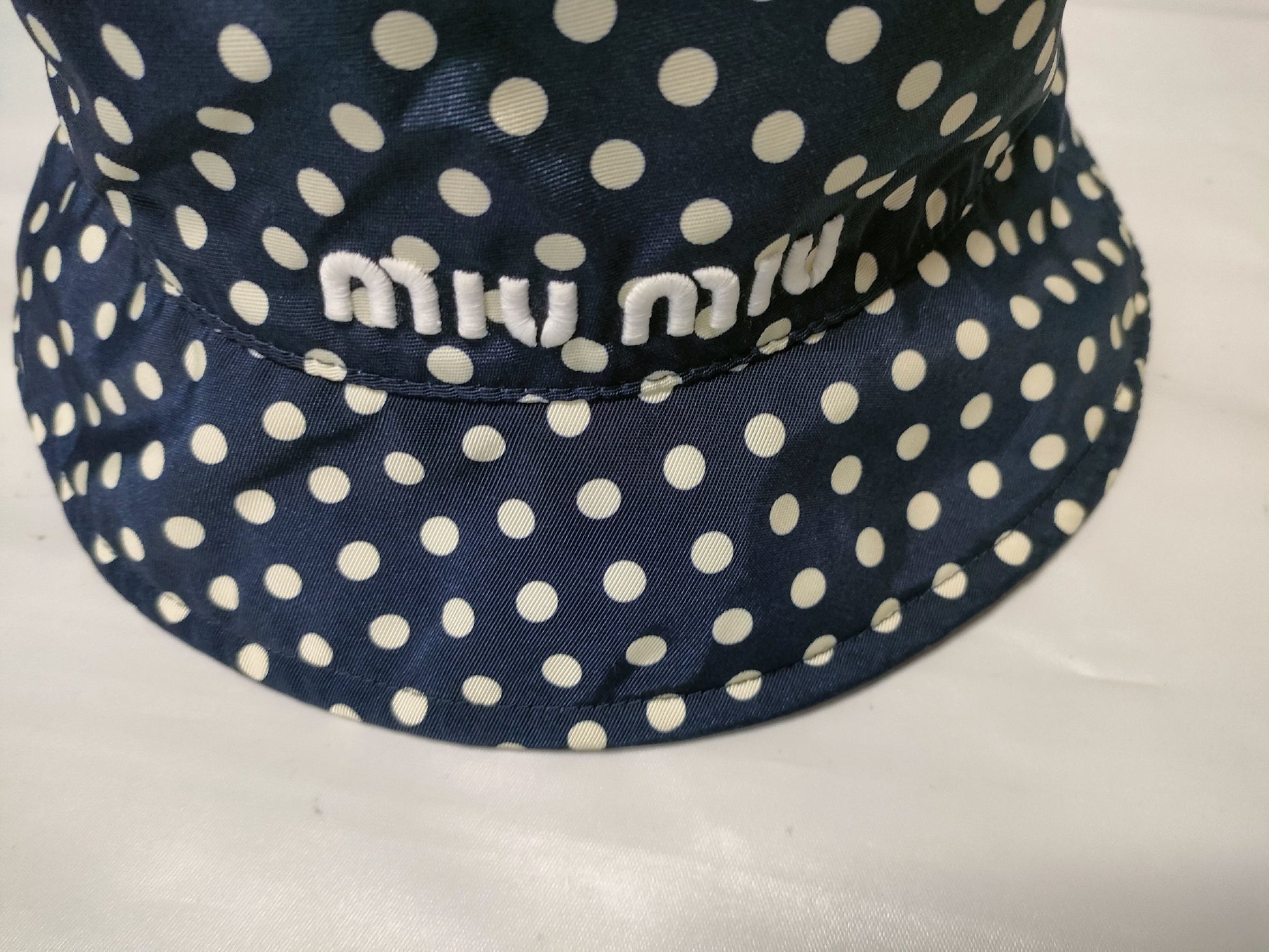Miu Miu Bucket Hat with Polka Dots and Embroidered Logo, Size M, Other Apparel