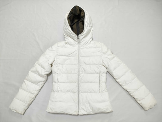 FENDI Striped Hoodie Down Jacket, White, Size 38