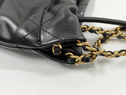 CHANEL CHANEL 22 Shiny Calfskin Chain Shoulder Bag with Gold Hardware and Serial Number Plate in Black