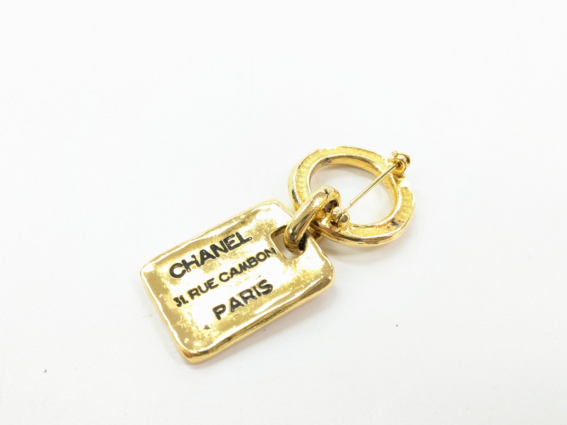 CHANEL Logo Plate Brooch Gold Color Brooch