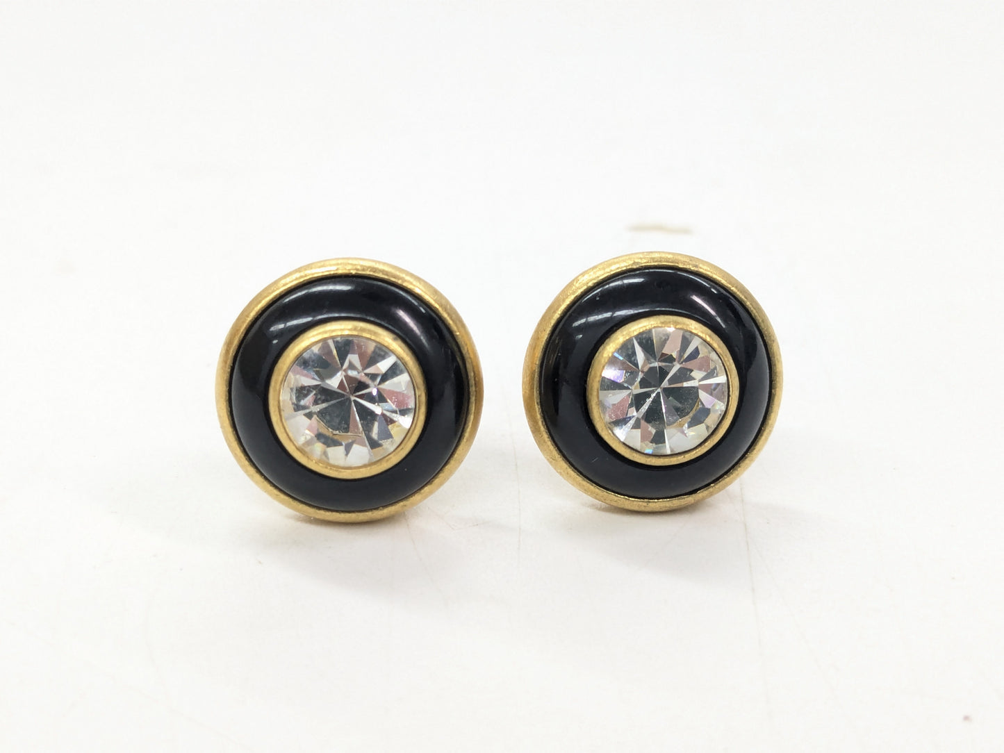 CHANEL Rhinestone Round Earrings 93A Black x Gold Earrings