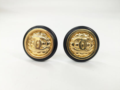 CHANEL Matelasse Chanel Coco Matelasse Black Gold Earrings