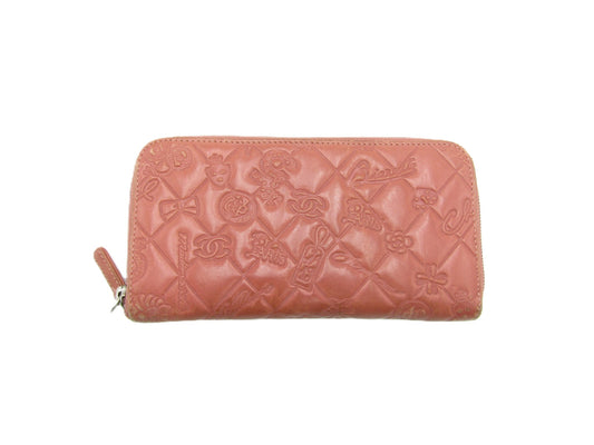 CHANEL Icon Series CHANEL Icon Line Long Zip Wallet Pink S Hardware Wallet