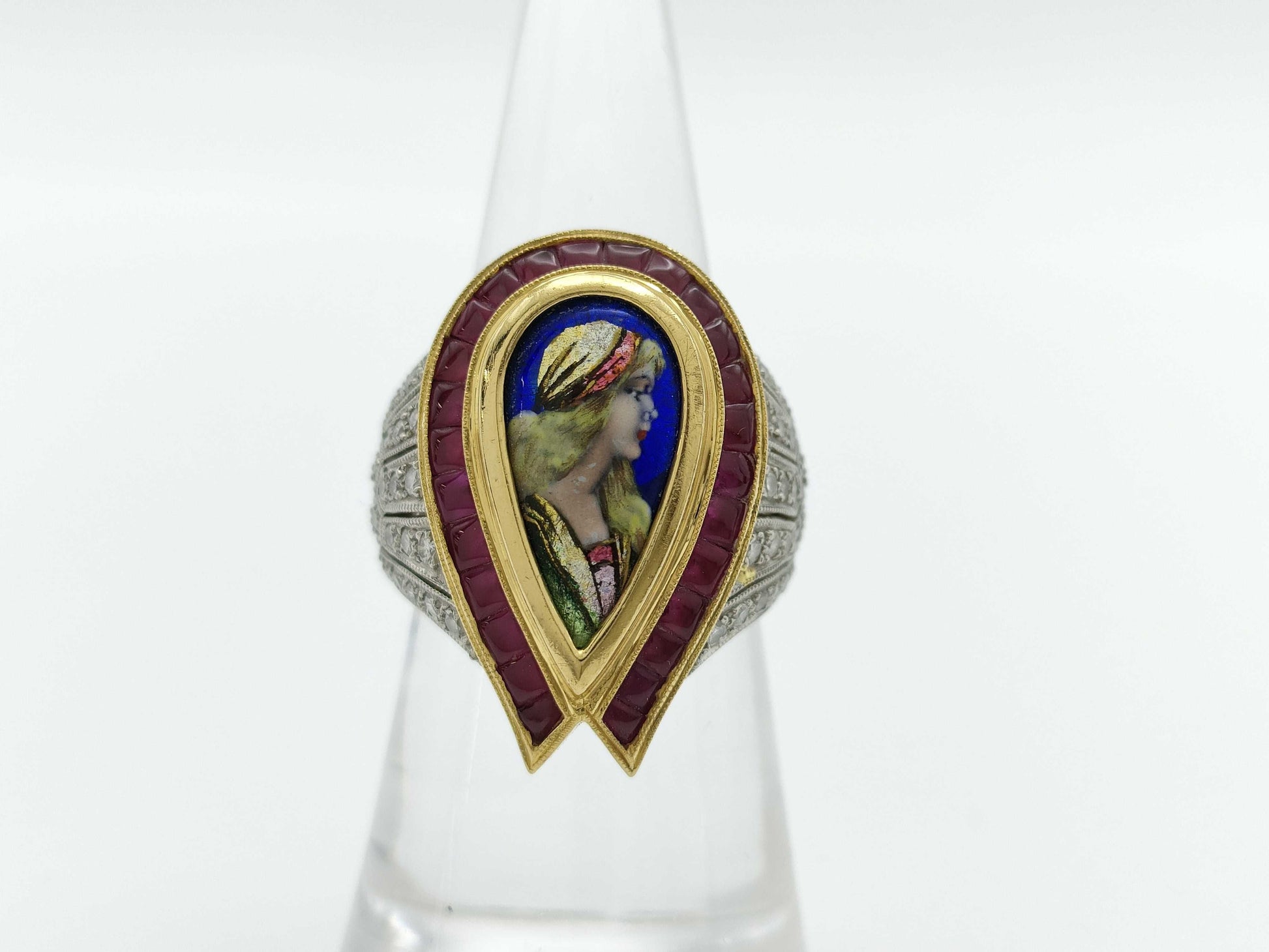 Mitsuo Kaji Enamel Ring, 2.46ct R, 0.59ct D, 17.5g PT900/K18 