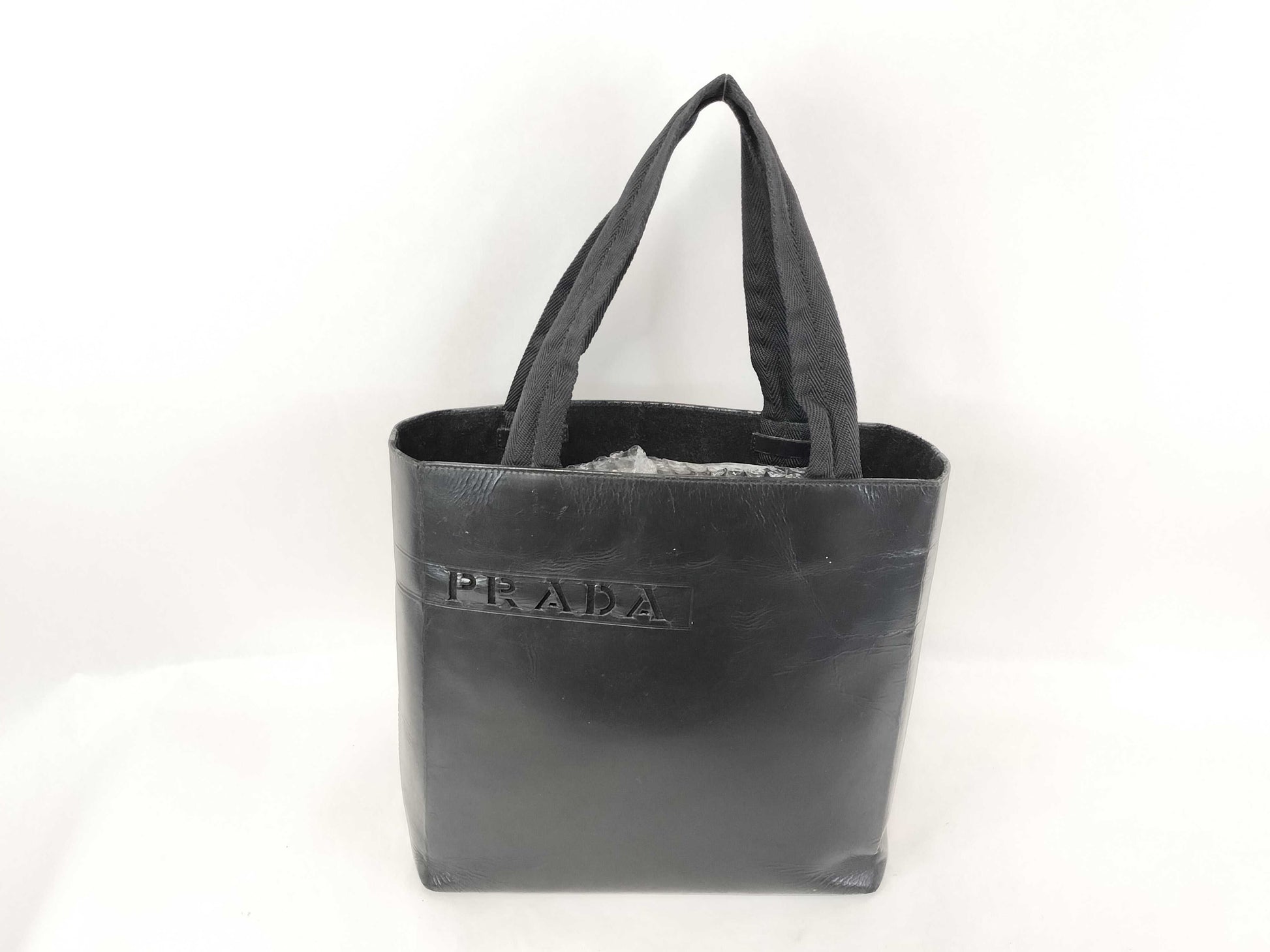 PRADA PRADA Leather Cutout Logo Handbag Black Handbag