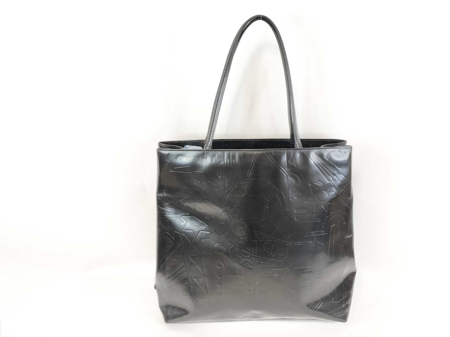 PRADA PRADA Enamel All-Over Print Hand Tote Bag Black Tote Bag