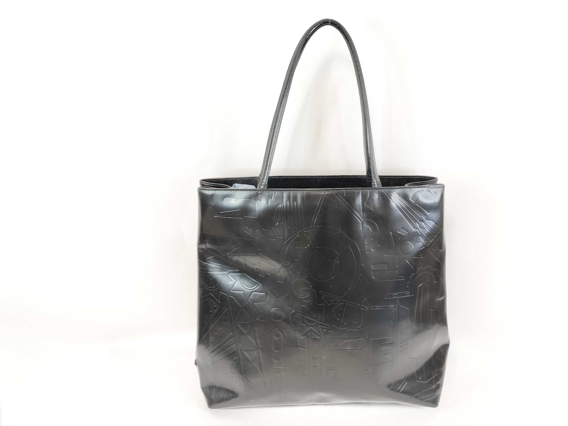 PRADA PRADA Enamel All-Over Print Hand Tote Bag Black Tote Bag