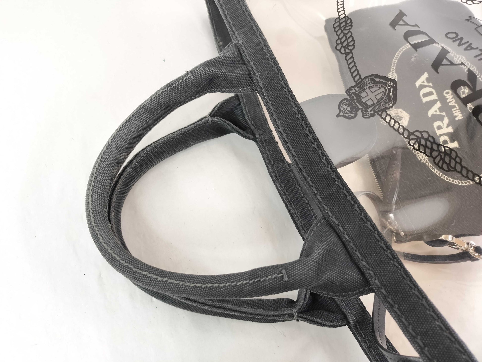 PRADA PRADA Canapa Vinyl Hand Tote Bag with Pouch