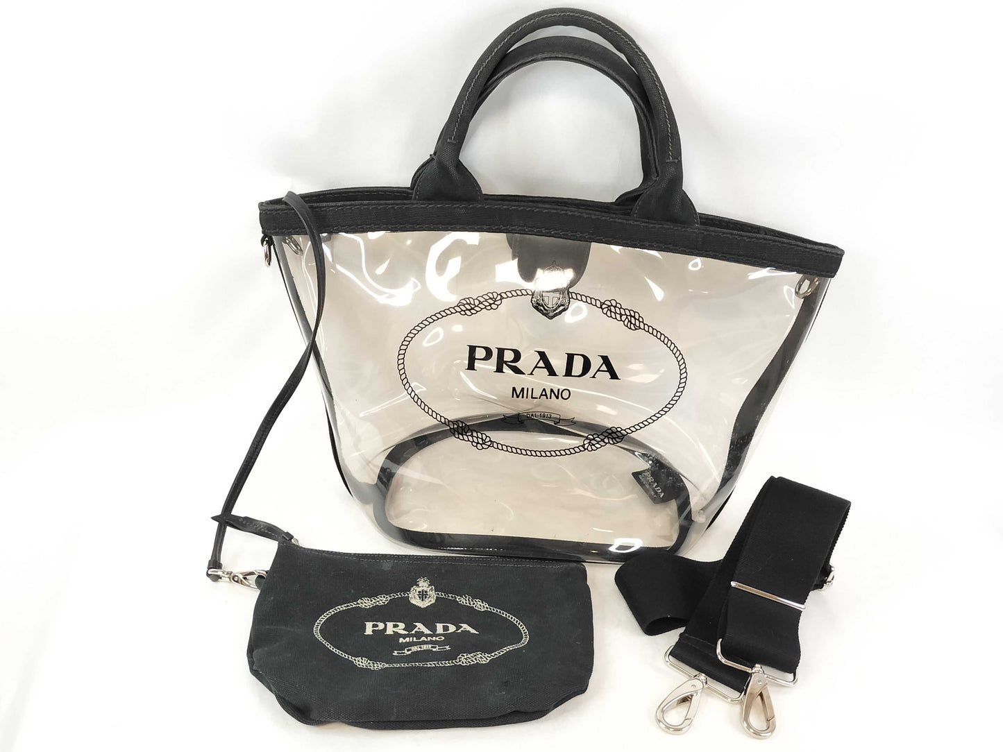 PRADA PRADA Canapa Vinyl Hand Tote Bag with Pouch