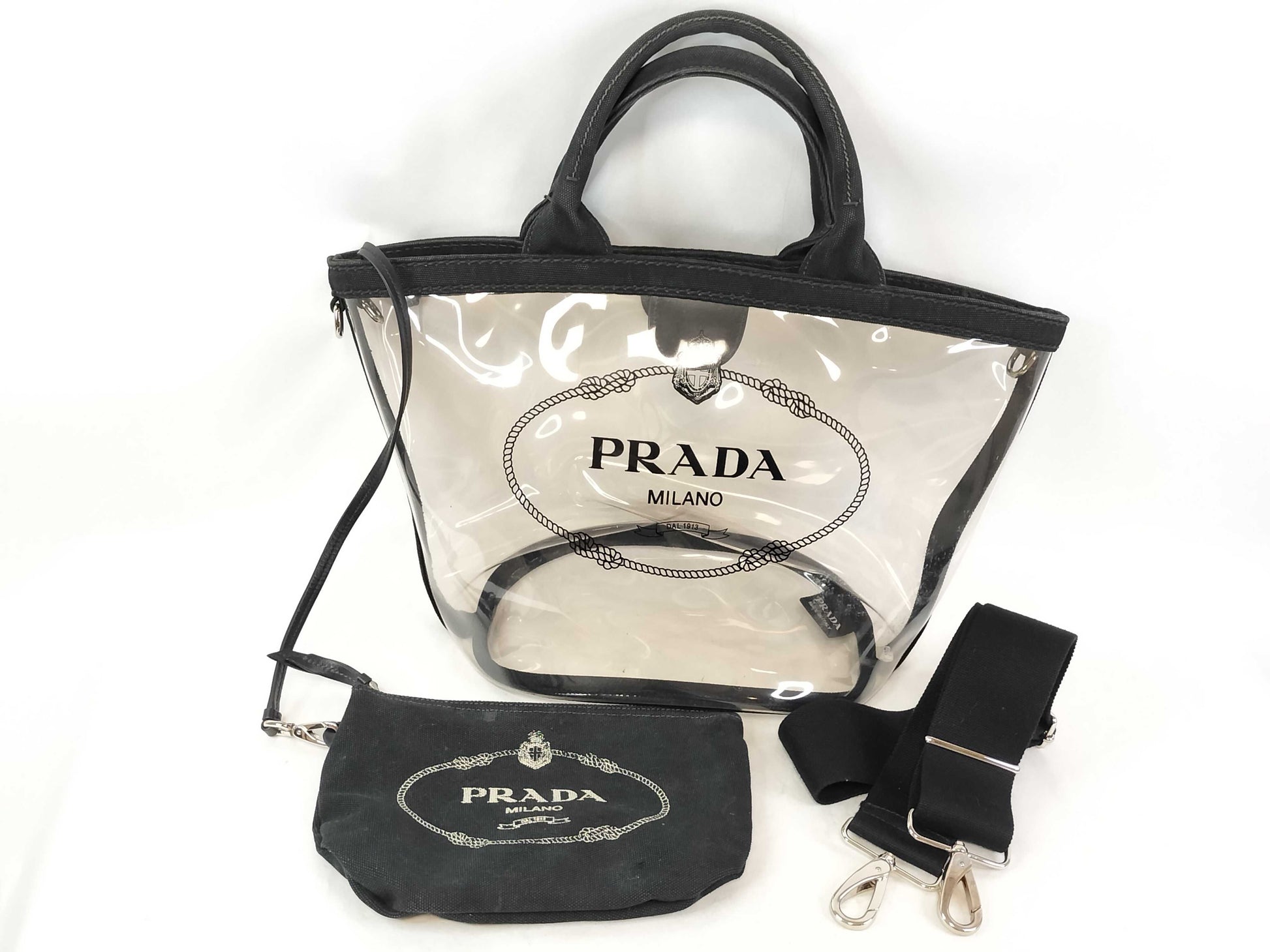 PRADA PRADA Canapa Vinyl Hand Tote Bag with Pouch