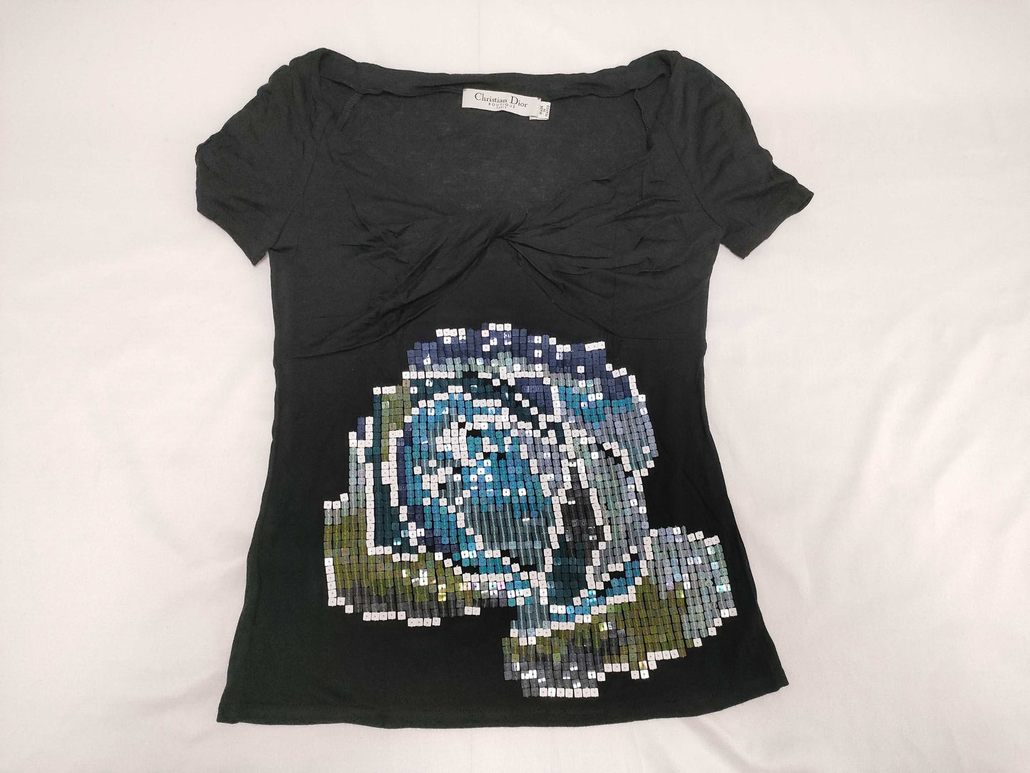 Dior Beaded T-Shirt, Short Sleeve, Blue/Black, Size 36
