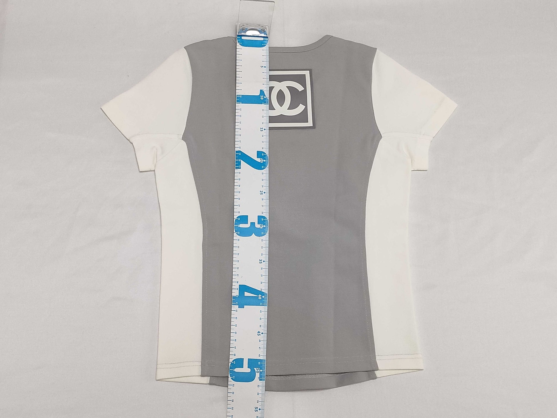 CHANEL 01P P17575V09971 Sport Line Coco Mark T-Shirt, Short Sleeve, White, Gray, Size 38