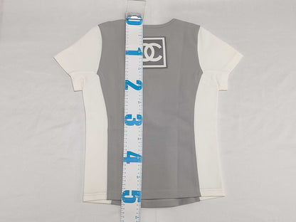 CHANEL 01P P17575V09971 Sport Line Coco Mark T-Shirt, Short Sleeve, White, Gray, Size 38