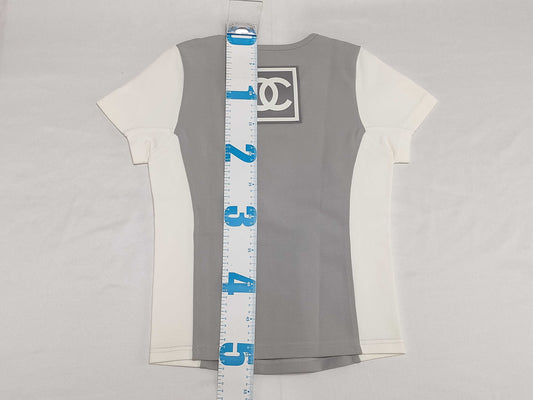 CHANEL 01P P17575V09971 Sport Line Coco Mark T-Shirt, Short Sleeve, White, Gray, Size 38