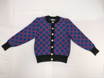 Yves Saint Laurent Check Cardigan Multi Gold Button M Cardigan