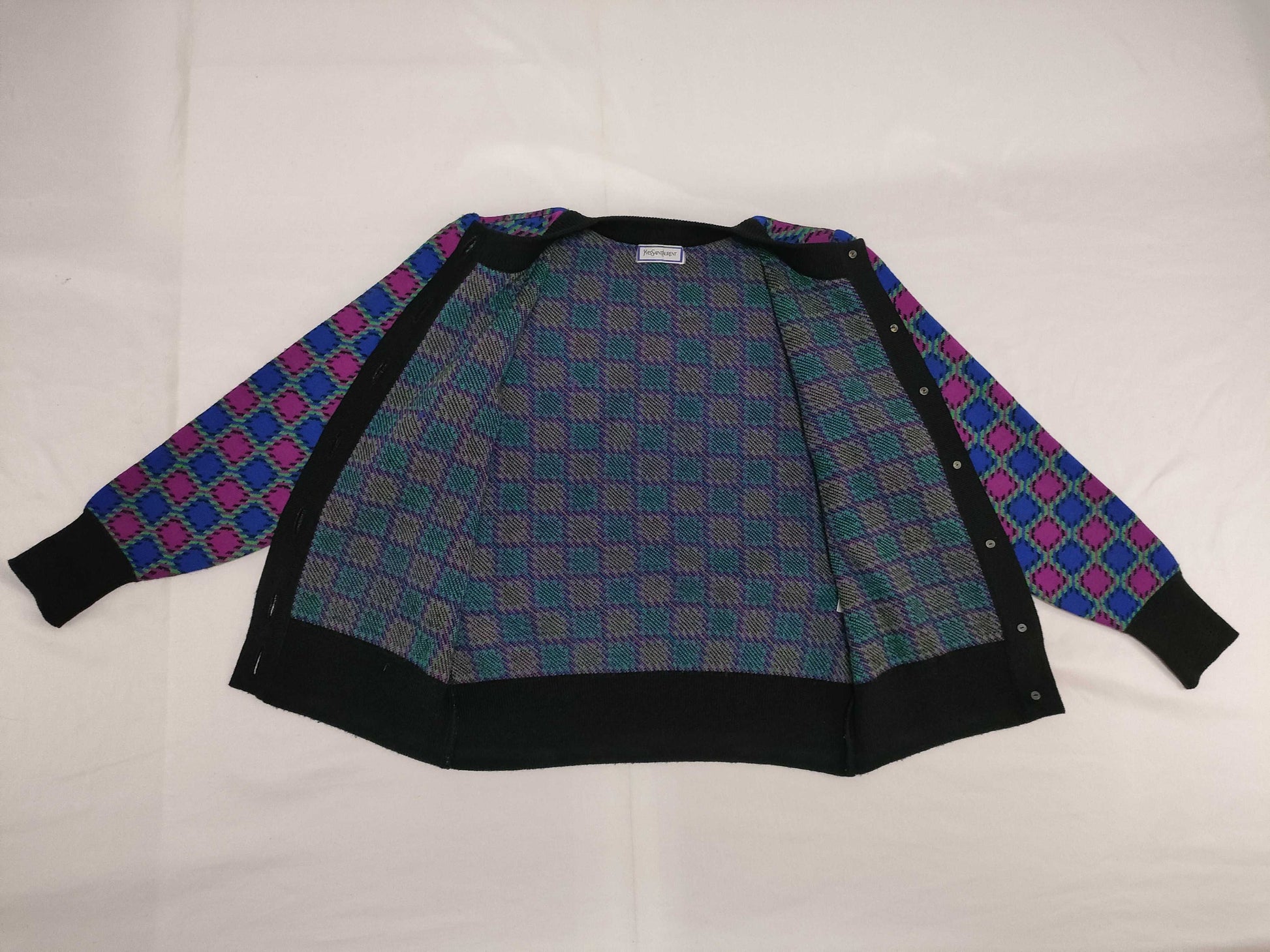 Yves Saint Laurent Check Cardigan Multi Gold Button M Cardigan