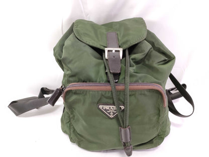 PRADA Nylon Backpack with Prada Triangle Logo Plate, Green