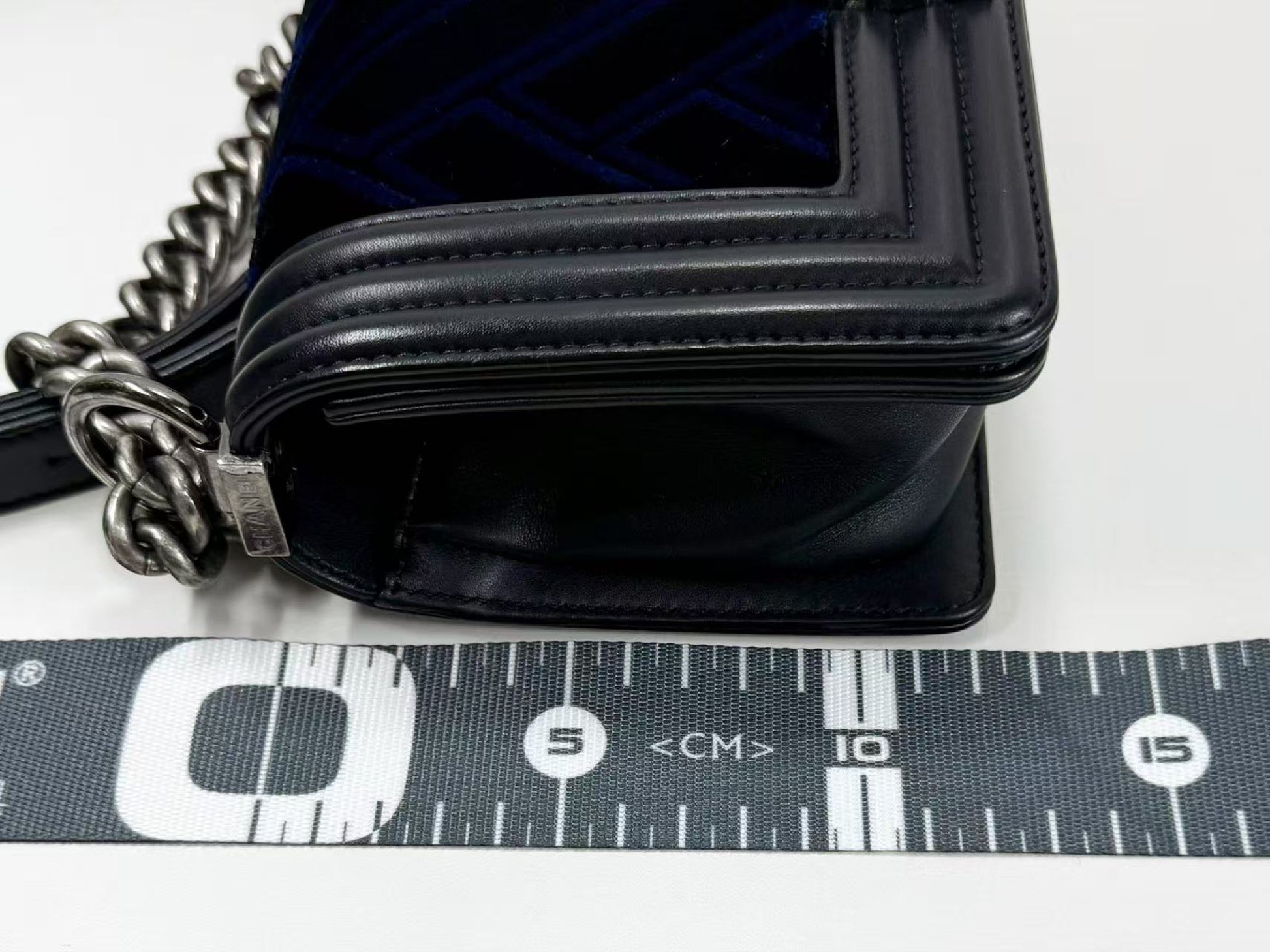 CHANEL Black Boy 20 Velvet and Leather Shoulder Bag, 20cm Wide, Approx. 23rd Series, with Seal, Vintage S Clasp, Item No. 23086168, Excellent Condition