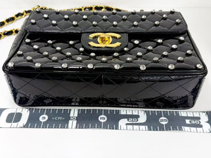CHANEL Matelasse Black Swarovski Patent Full Shoulder Bag, Size 30cm , Gold Hardware, 3380231, Excellent Condition, Includes Box, Bag, G Card, and Sticker.