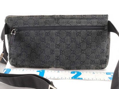 GUCCI GG Canvas Gucci Body Bag GG Canvas Leather Waist Pouch Black 28566 Waist Bag