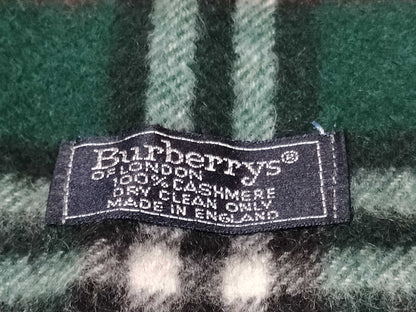 BURBERRY Nova Check Cashmere Fringe Scarf in Green