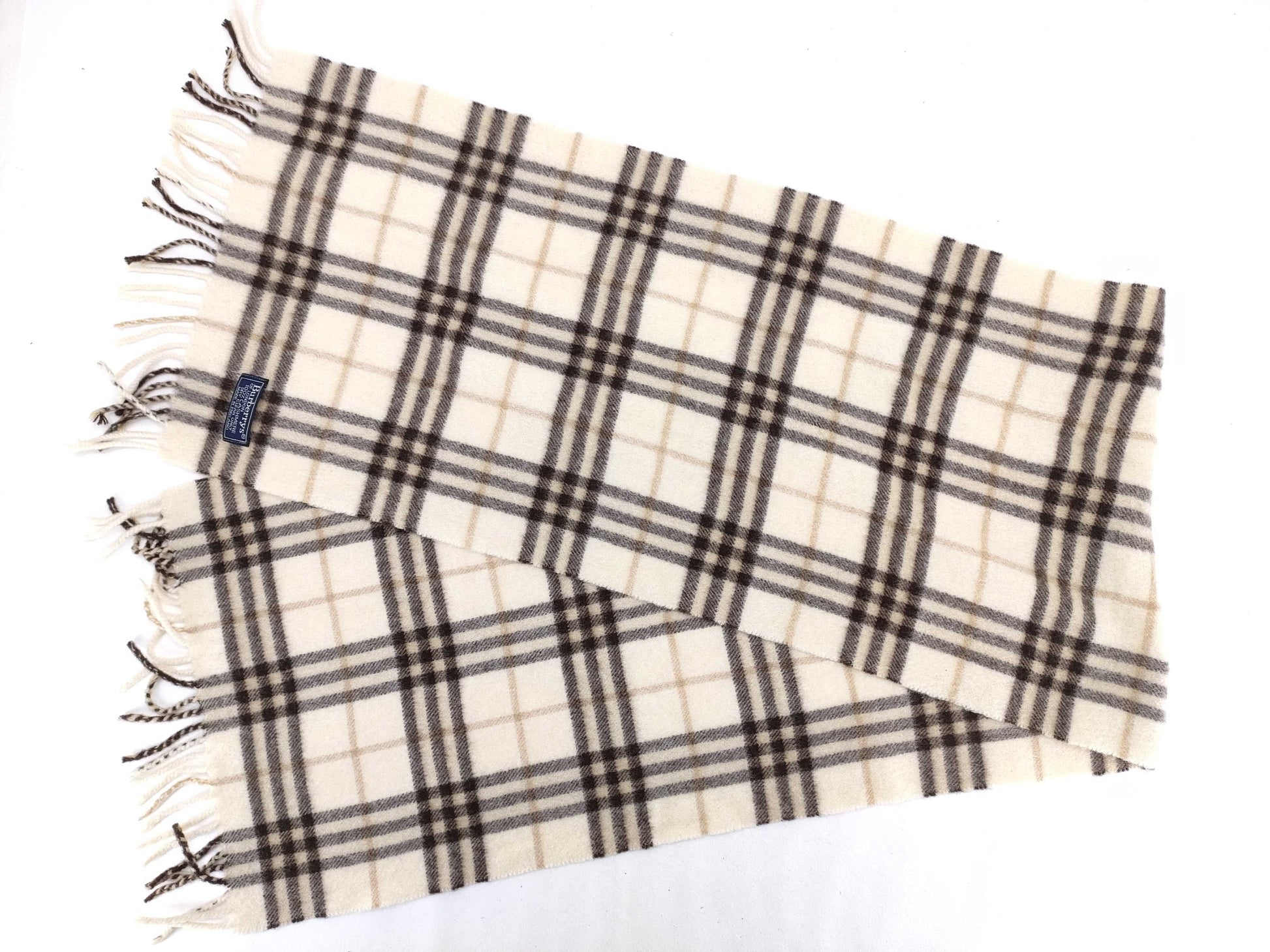 BURBERRY Fringe Scarf, Nova Check, Cashmere, Light Beige, Other Accessories