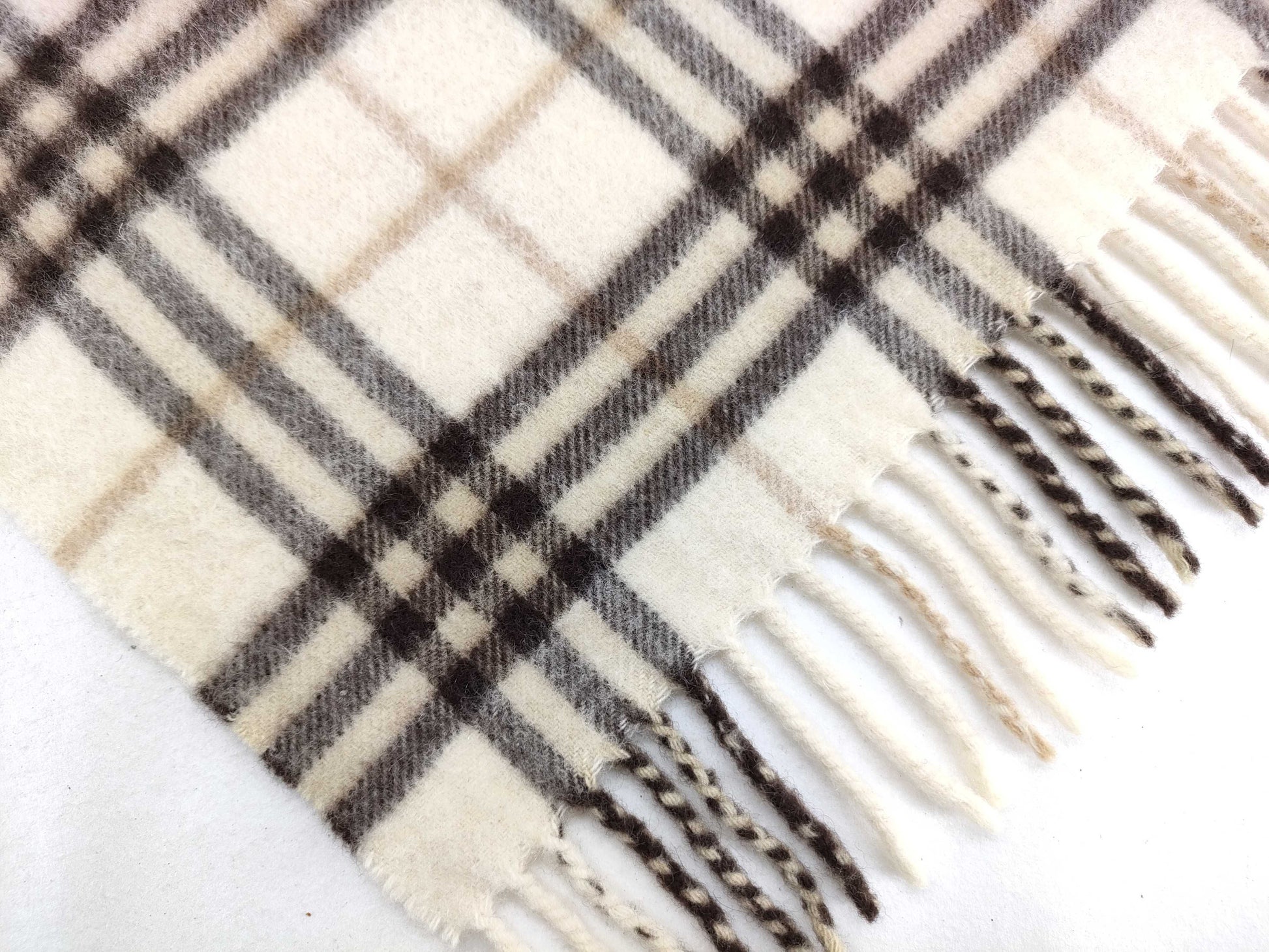 BURBERRY Fringe Scarf, Nova Check, Cashmere, Light Beige, Other Accessories