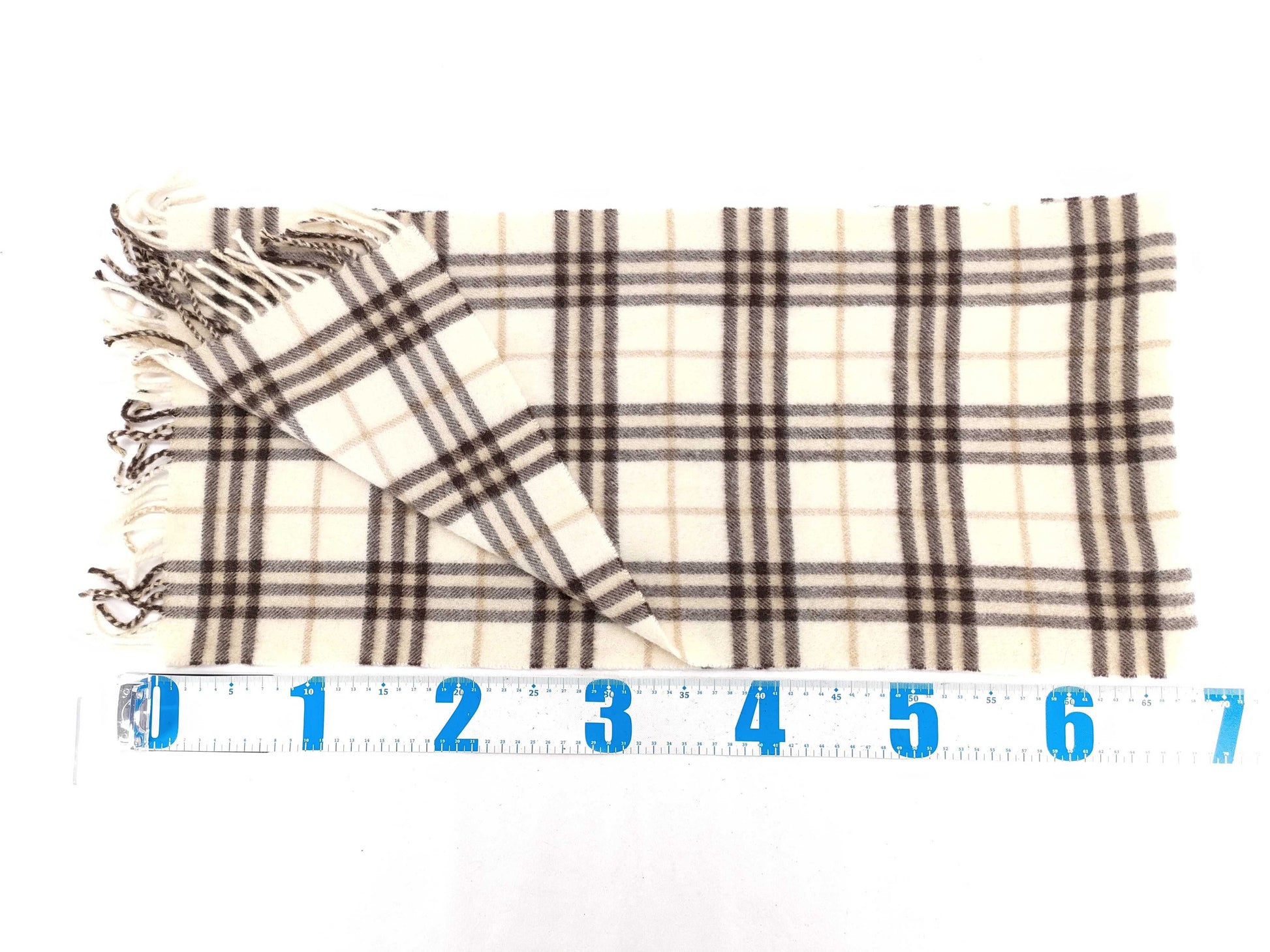 BURBERRY Fringe Scarf, Nova Check, Cashmere, Light Beige, Other Accessories