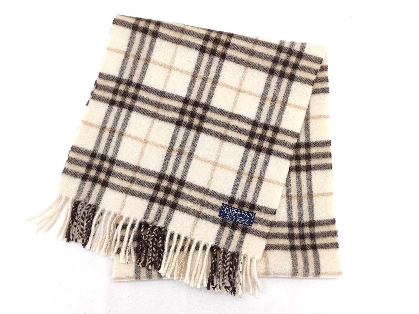 BURBERRY Fringe Scarf, Nova Check, Cashmere, Light Beige, Other Accessories