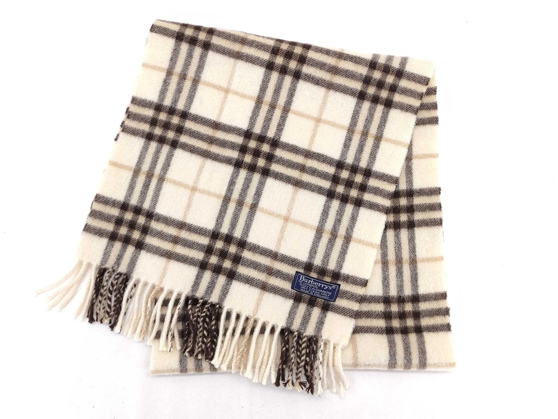 BURBERRY Fringe Scarf, Nova Check, Cashmere, Light Beige, Other Accessories