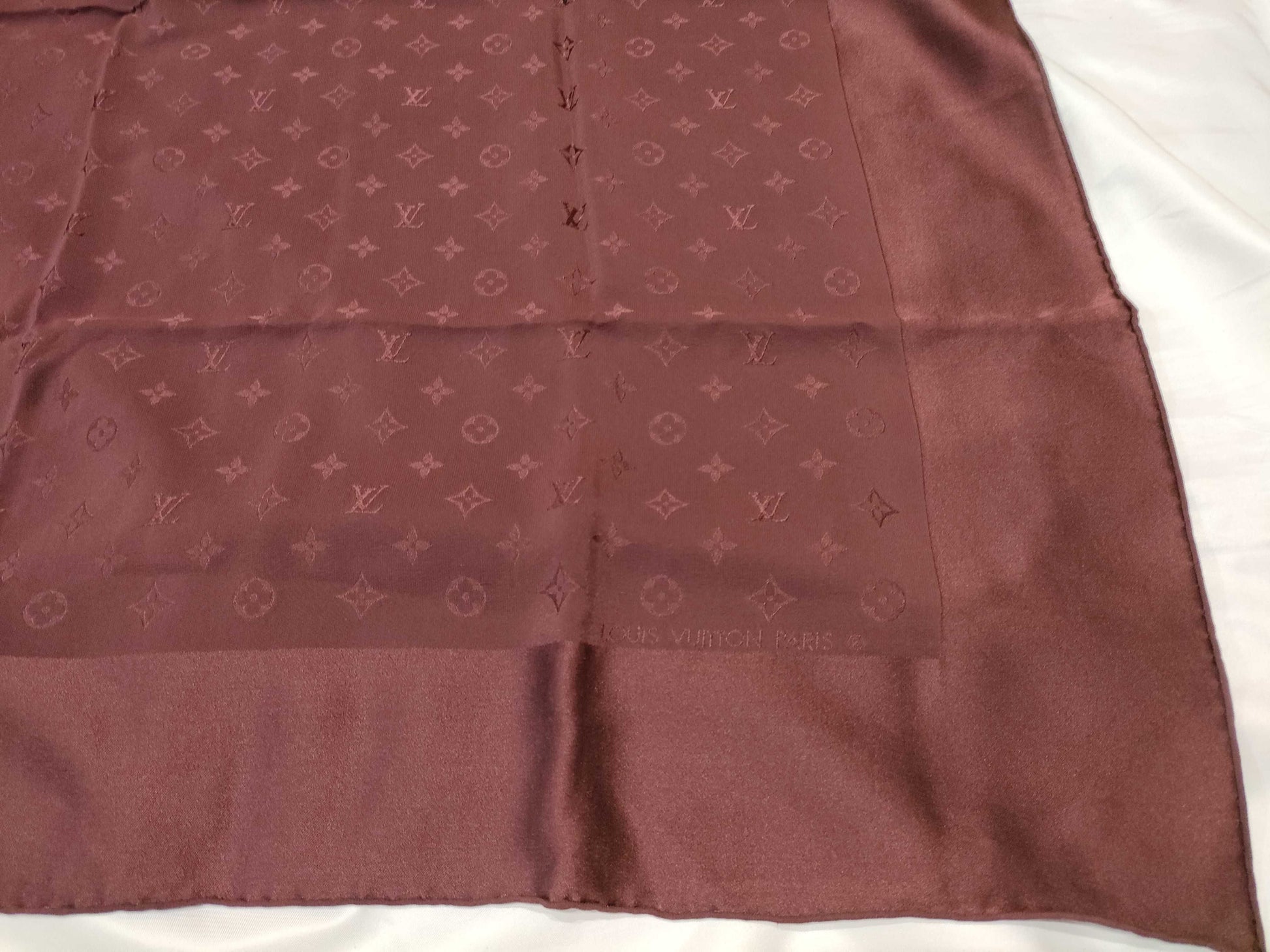 LOUIS VUITTON Monogram Silk Scarf, Bordeaux, with Tag