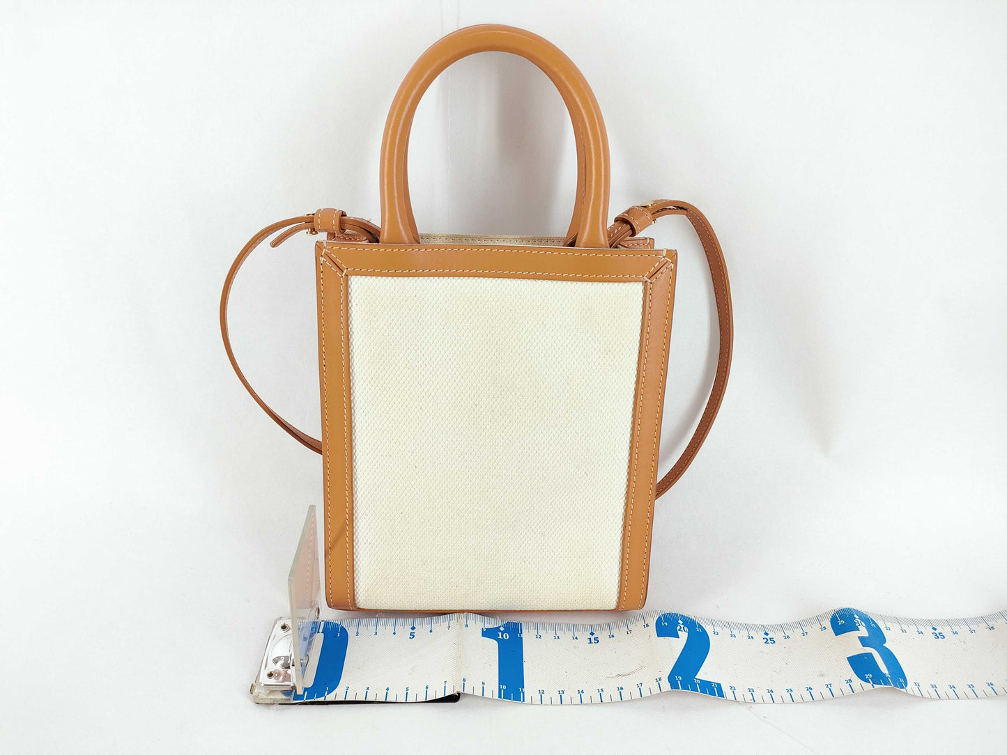 CELINE Vertical Cabas 2-Way Bag, Canvas and Leather, 193302, S-SL-5220, S-AT-4280, Natural/Tan, Handbag