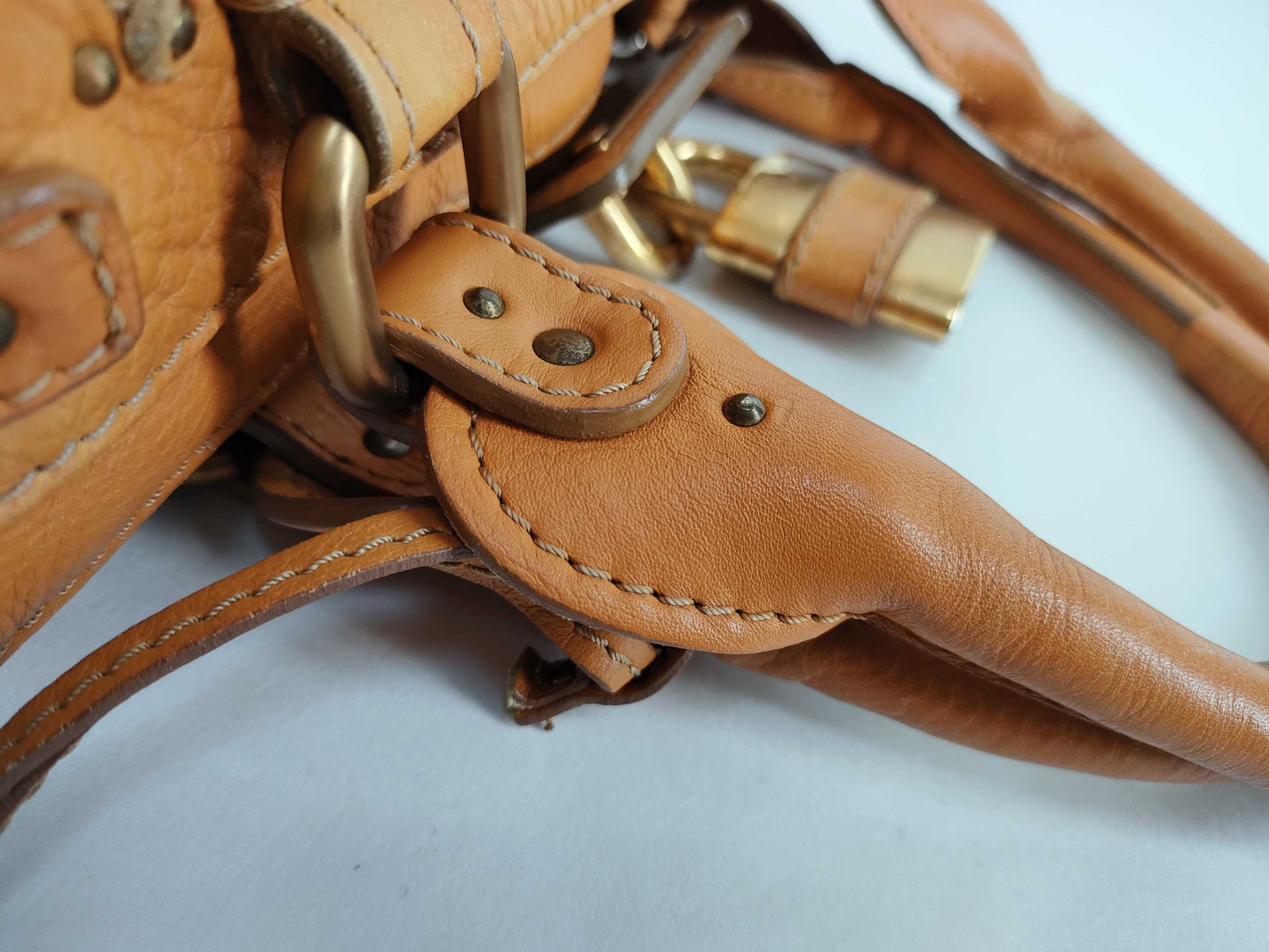 Chloe Paddington Handbag Leather 02-05-53 Camel Cadena/Key Handbag