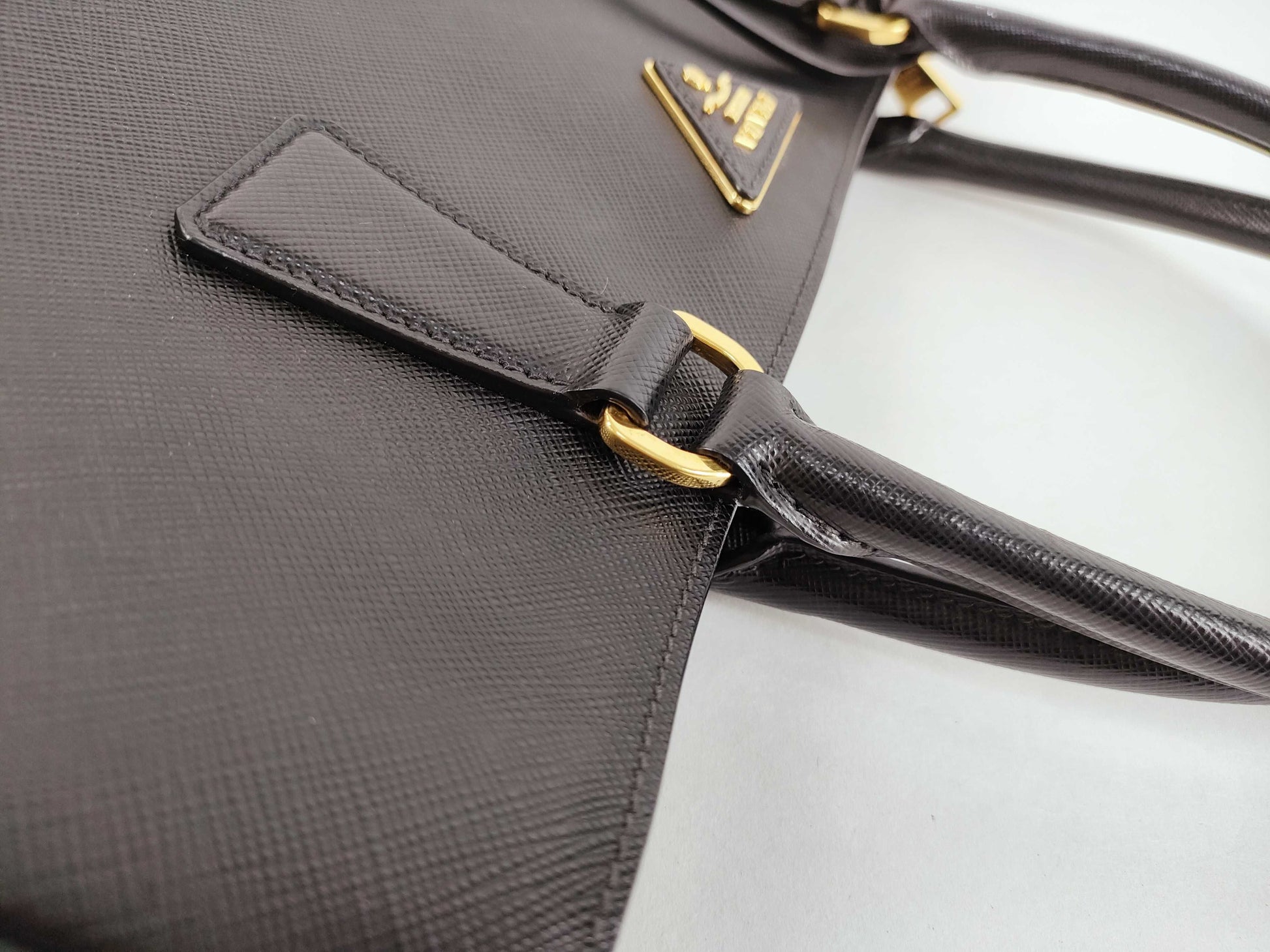 PRADA PRADA Saffiano Handbag Leather Black Shoulder Strap/Clochette Handbag