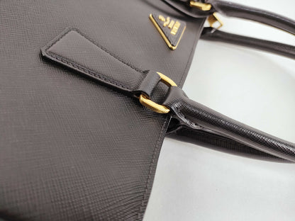 PRADA PRADA Saffiano Handbag Leather Black Shoulder Strap/Clochette Handbag