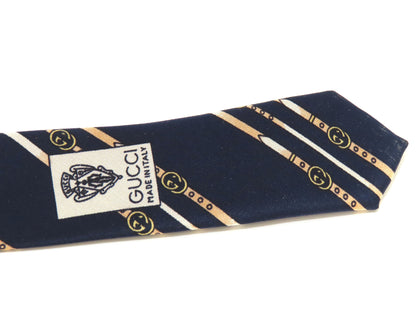 GUCCI Striped Navy GG Logo Tie
