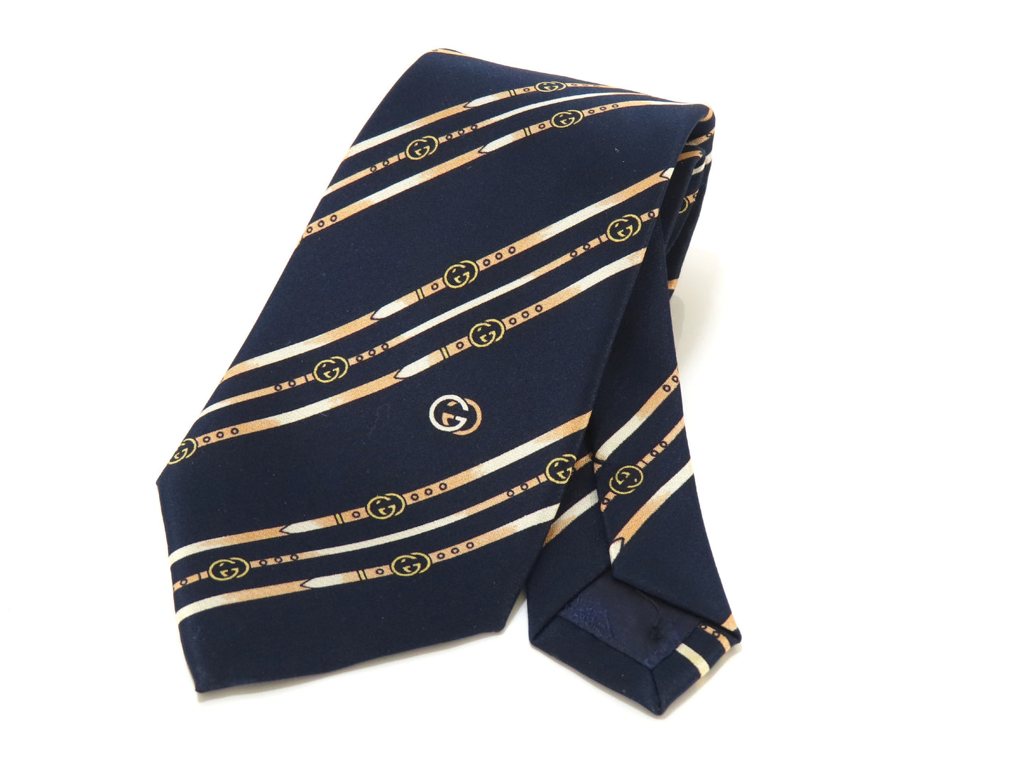 GUCCI Striped Navy GG Logo Tie