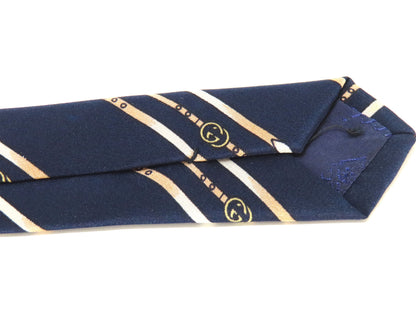 GUCCI Striped Navy GG Logo Tie