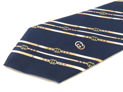 GUCCI Striped Navy GG Logo Tie