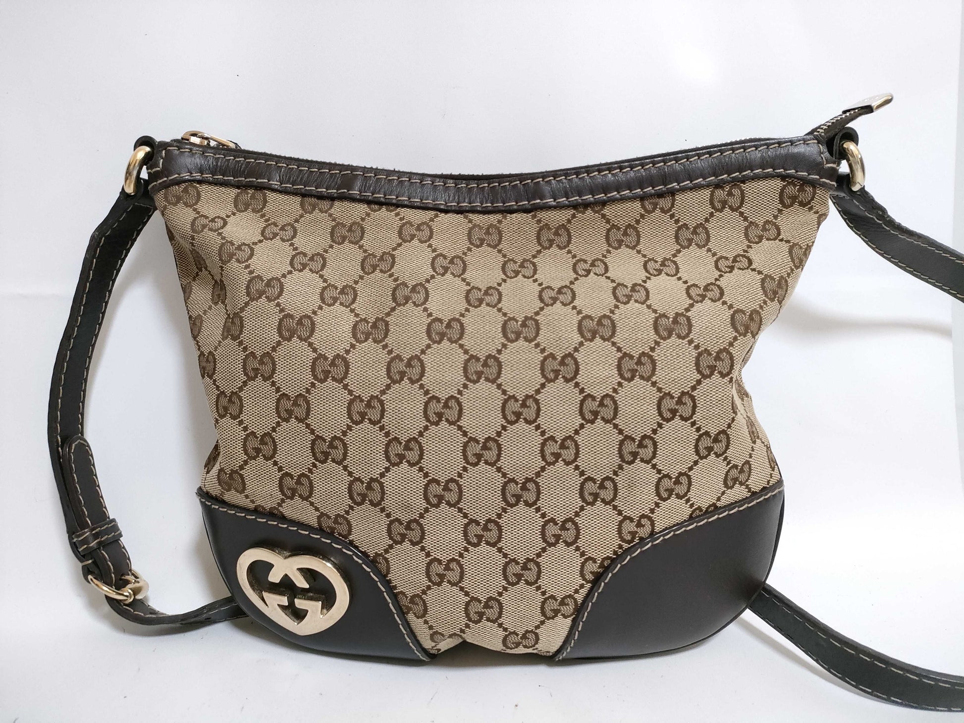 GUCCI GG Canvas Lovely Heart Intrecciato Shoulder Bag