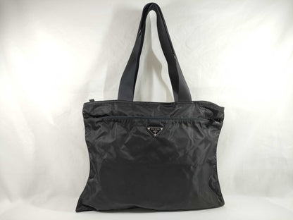 PRADA Prada Tote Bag, Black Nylon with Silver Hardware