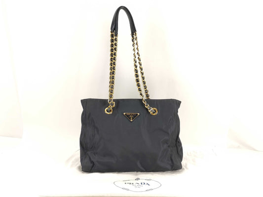 PRADA Nylon Chain Tote Bag with Black GD Hardware and Dust Bag