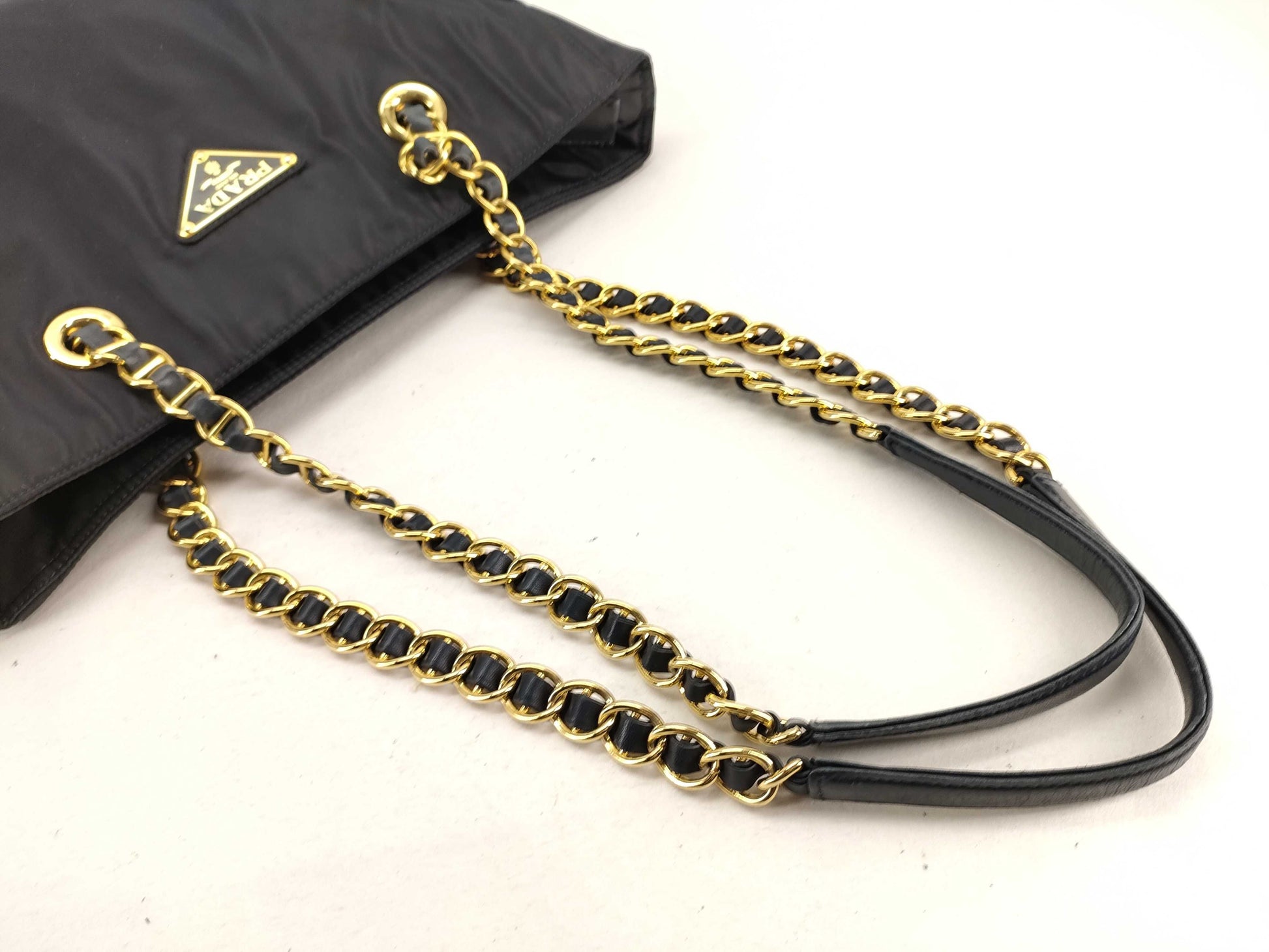 PRADA Nylon Chain Tote Bag with Black GD Hardware and Dust Bag