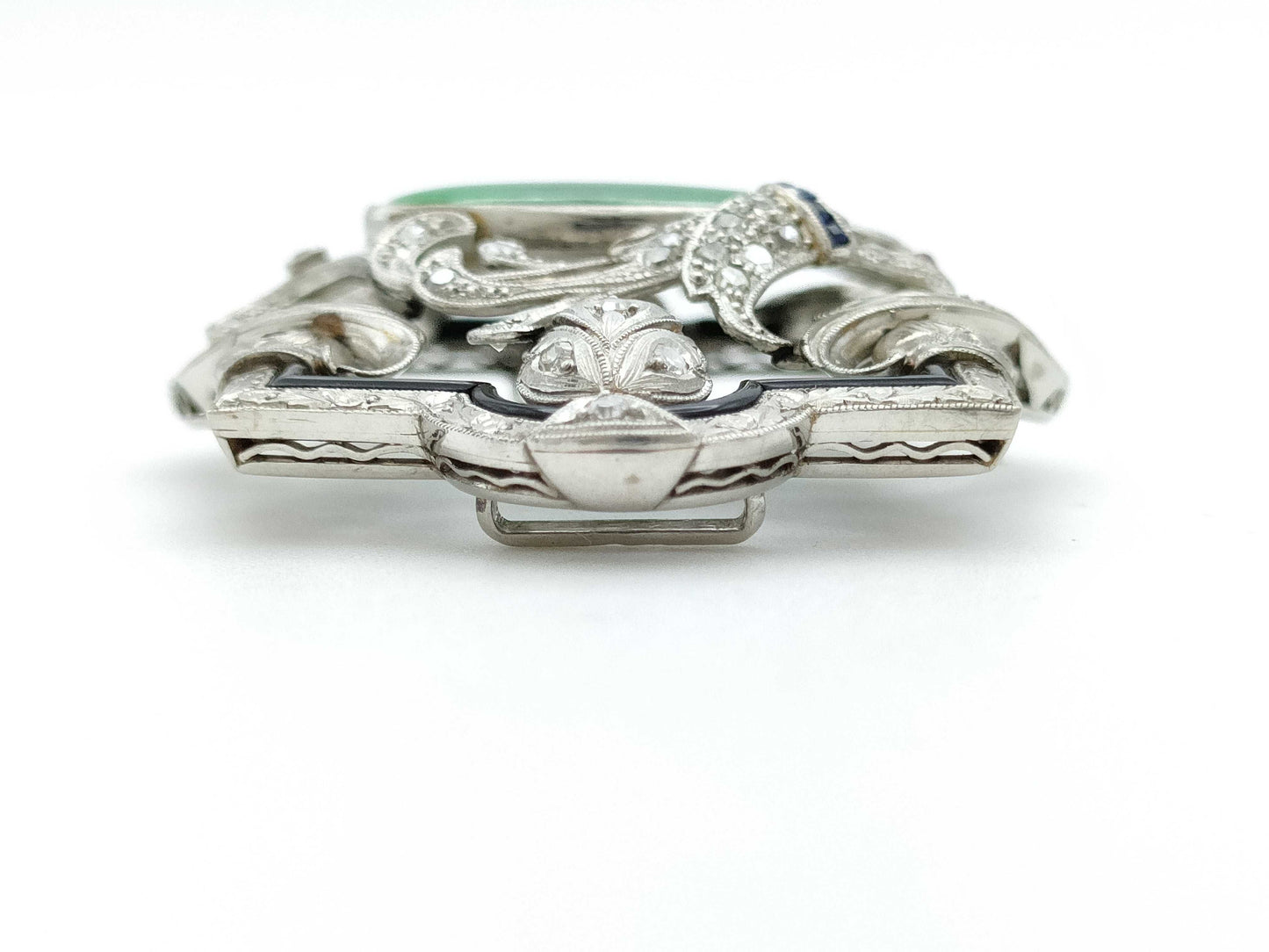 Jadeite, Ruby, Sapphire, and Diamond PT850 Obi Clasp, 23.0g 