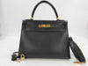 HERMES Kelly 28 □C Stamp Box Calf Noir Gold Hardware Handbag