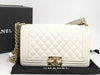 CHANEL Boy Chanel Caviar White Microchip Shoulder Bag