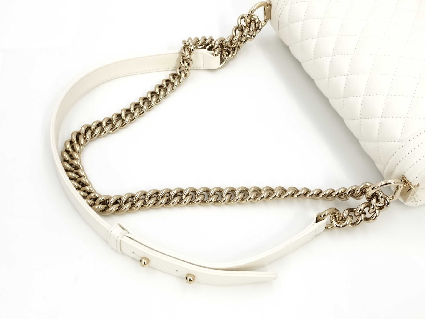 CHANEL Boy Chanel Caviar White Microchip Shoulder Bag