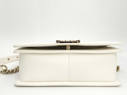 CHANEL Boy Chanel Caviar White Microchip Shoulder Bag
